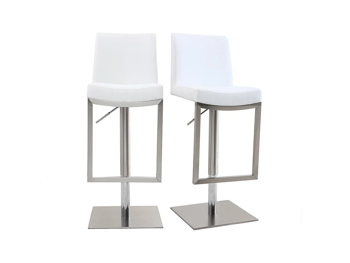 Tabourets de bar relevables blanc et acier chromé (lot de 2) KYLE