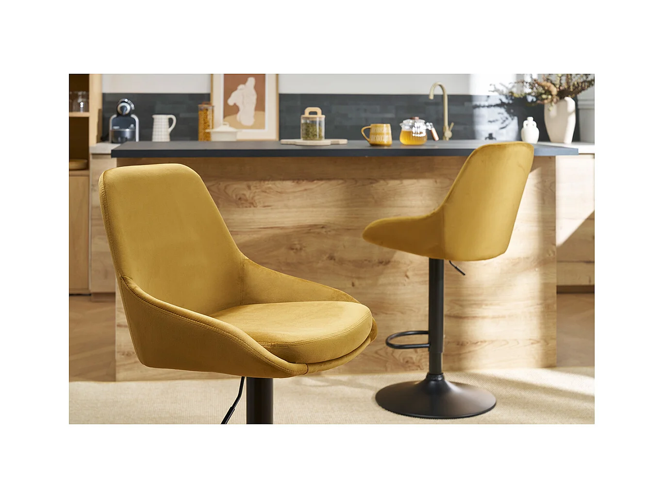 Tabourets de bar design réglables velours bronze (lot de 2) HOLO