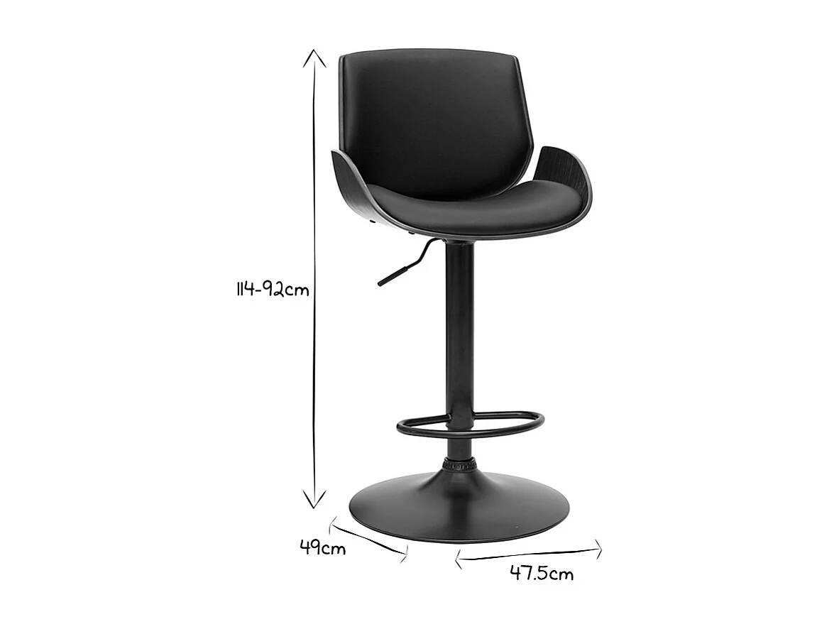 Taburete de cocina regulable negro con madera oscura VESPER