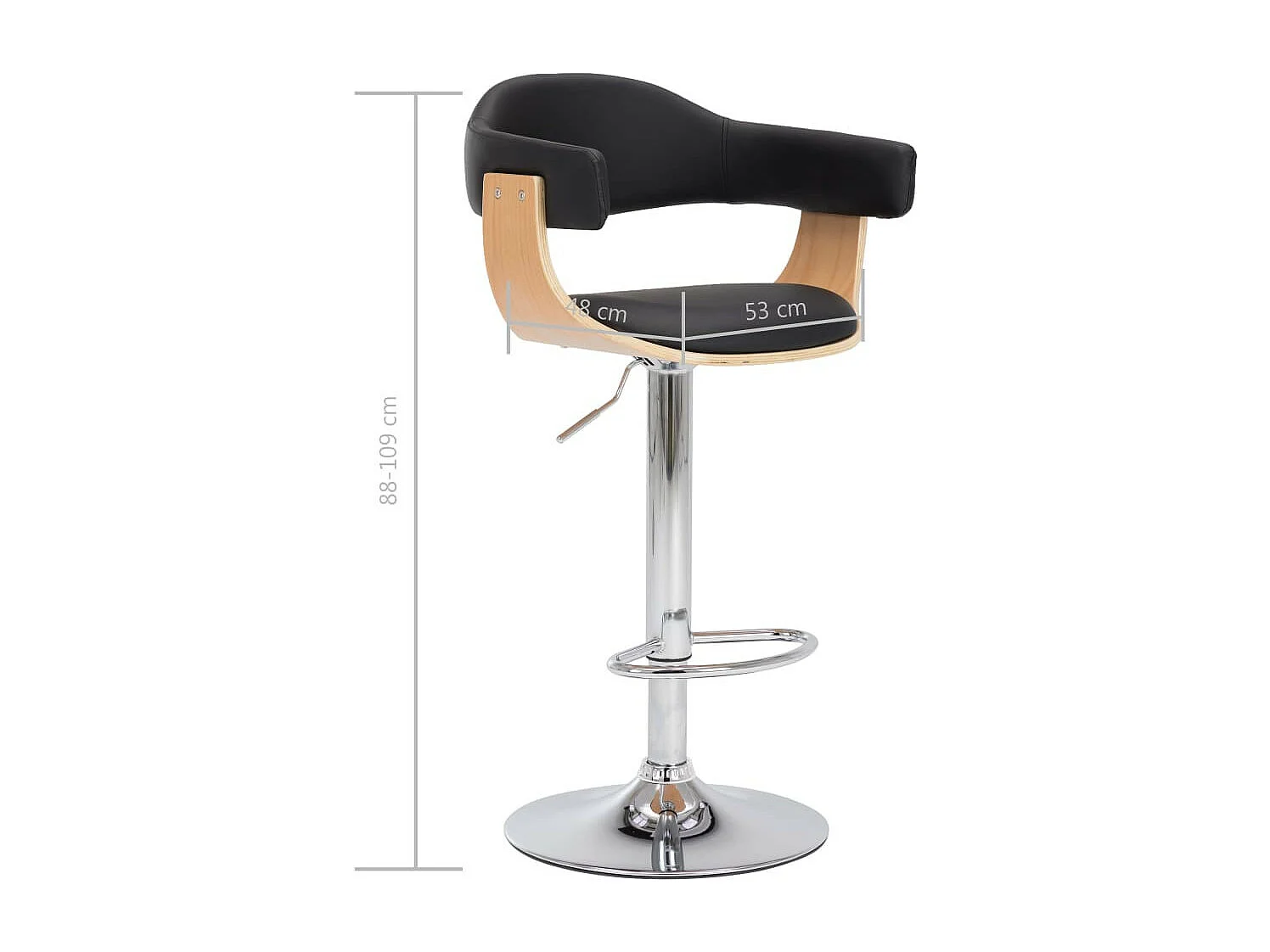 Tabourets de bar 2 pcs Noir Bois courbé et similicuir 4