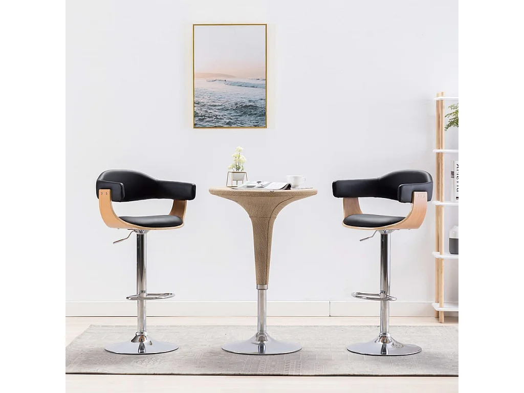 Tabourets de bar 2 pcs Noir Bois courbé et similicuir 4