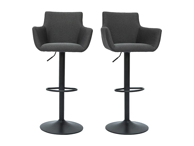Tabourets de bar réglables tissu gris anthracite métal noir (lot de 2) CARLIE