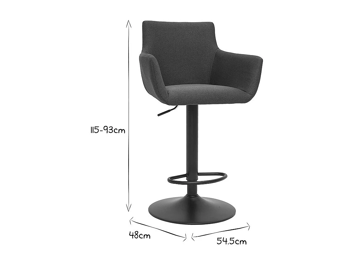 Tabourets de bar réglables tissu gris anthracite métal noir (lot de 2) CARLIE