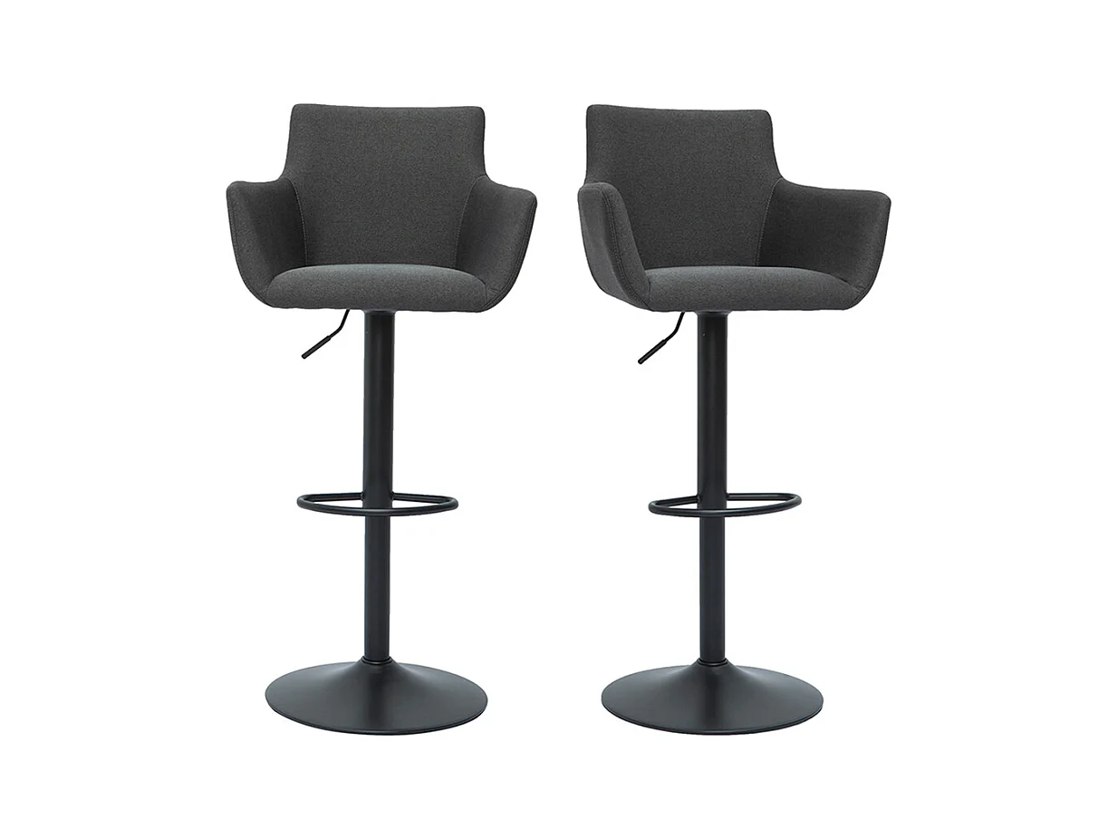 Set de 2 taburetes de cocina ajustables de tela gris antracita y metal negro CARLIE
