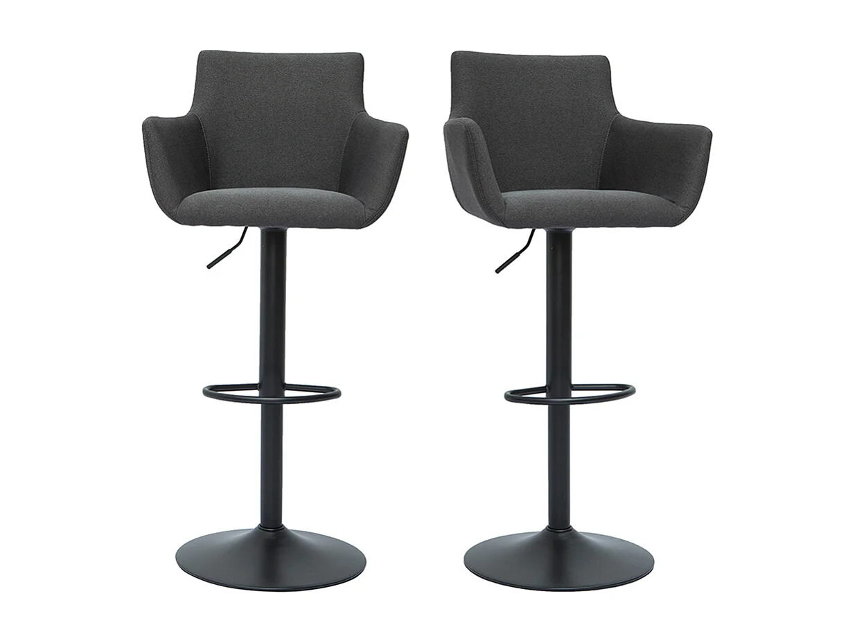 Tabourets de bar réglables tissu gris anthracite métal noir (lot de 2) CARLIE