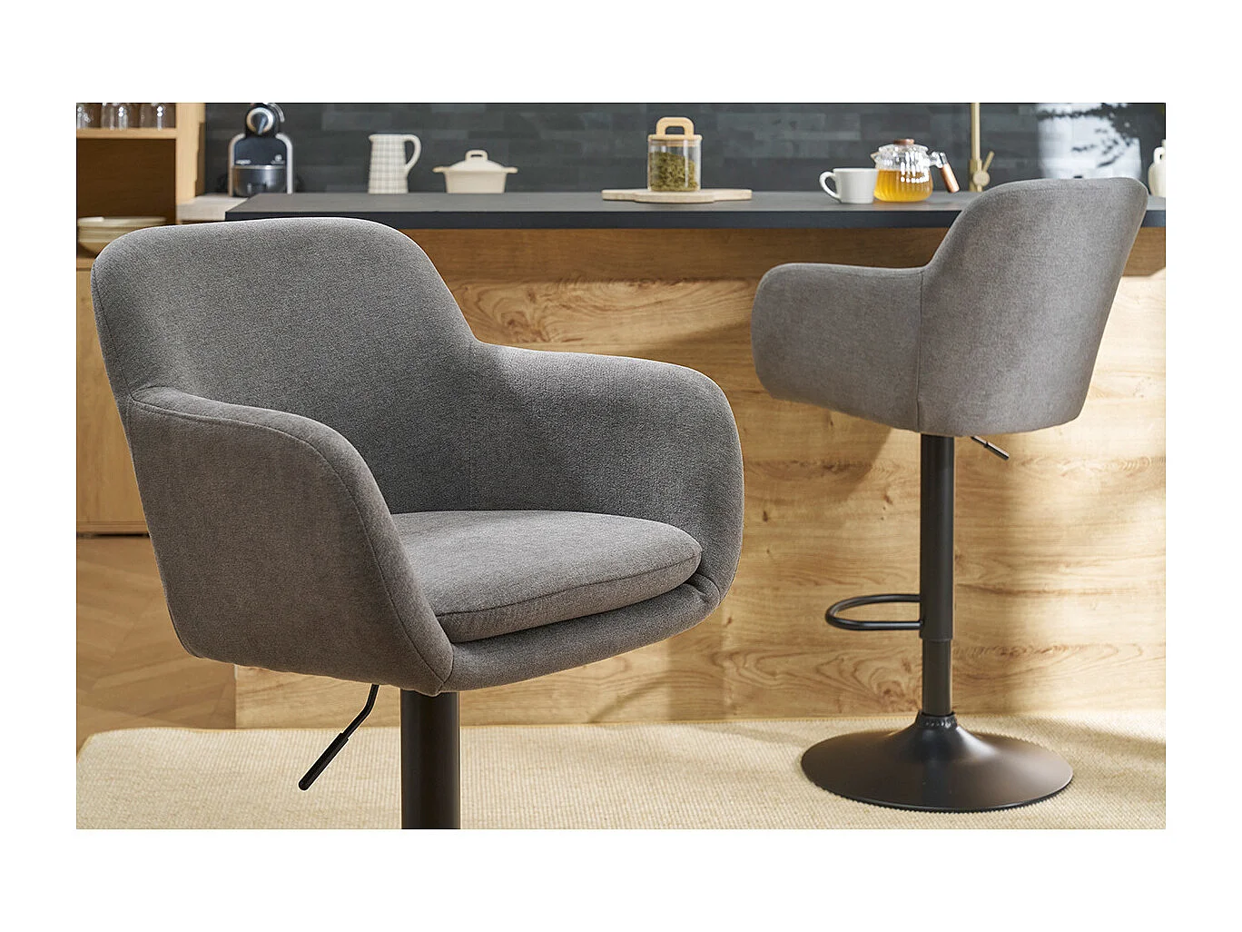 Tabourets de bar réglables tissu effet velours gris et métal (lot de 2) AMIKA