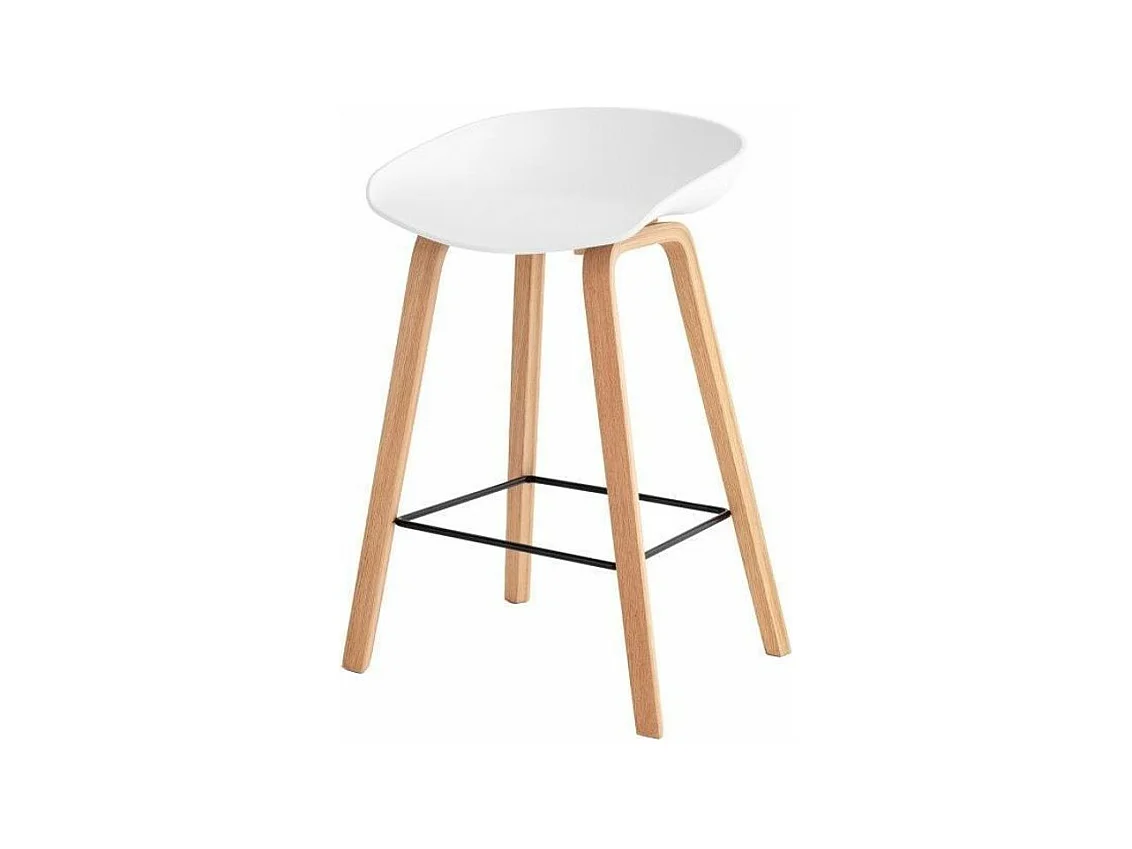 Tabouret nordique en bois de hêtre et assise blanche Korane 66cm