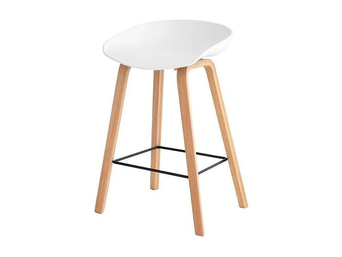 Tabouret nordique en bois de hêtre et assise blanche Korane 66cm