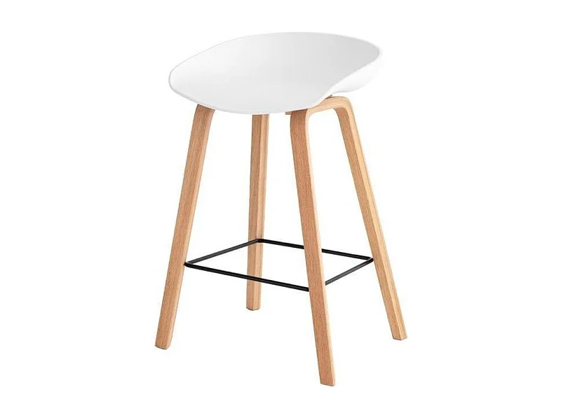 Tabouret nordique en bois de hêtre et assise blanche Korane 66cm