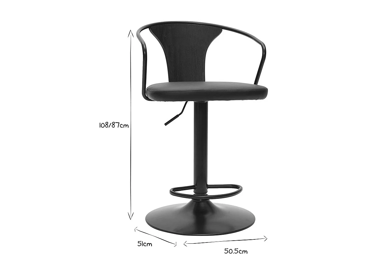 Set de 2 taburetes de cocina ajustables negros estilo industrial BECKETT