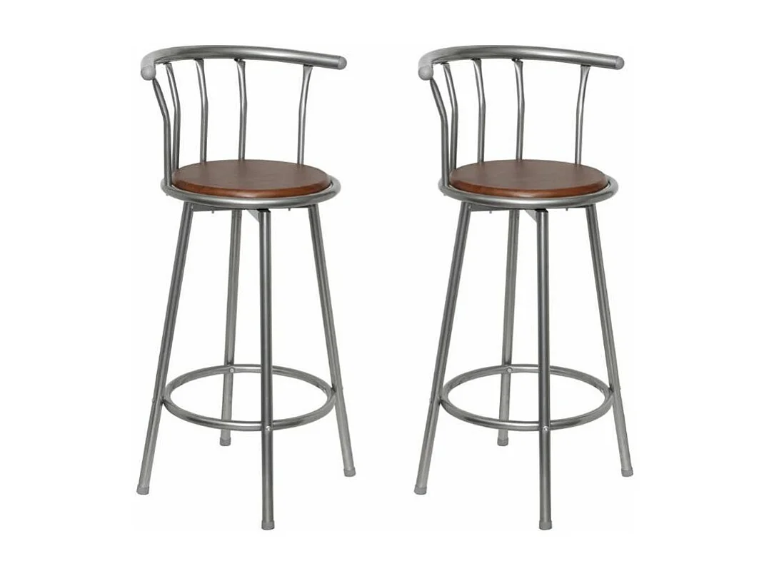 Chaise de bar bois marron et métal gris Luis - Lot de 2
