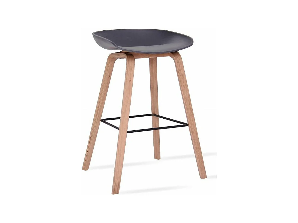 Tabouret nordique en bois de hêtre et assise grise Korane 76cm