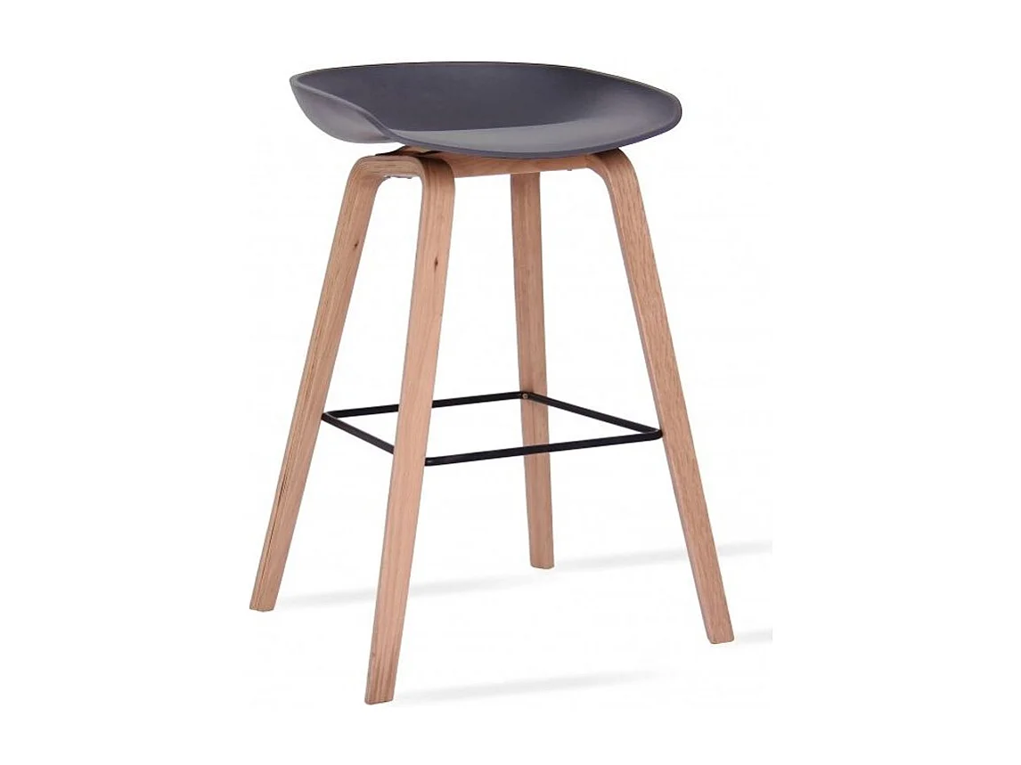 Tabouret nordique en bois de hêtre et assise grise Korane 76cm