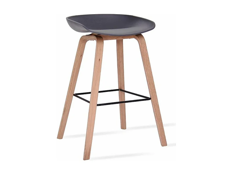 Tabouret nordique en bois de hêtre et assise grise Korane 76cm