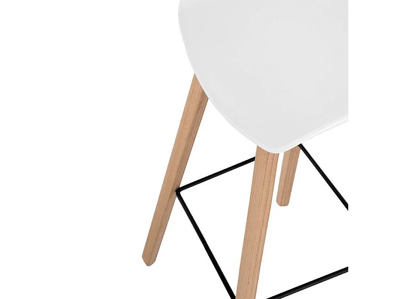 Tabouret nordique en bois de hêtre et assise blanche Korane 76cm