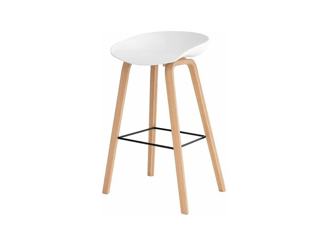 Tabouret nordique en bois de hêtre et assise blanche Korane 76cm