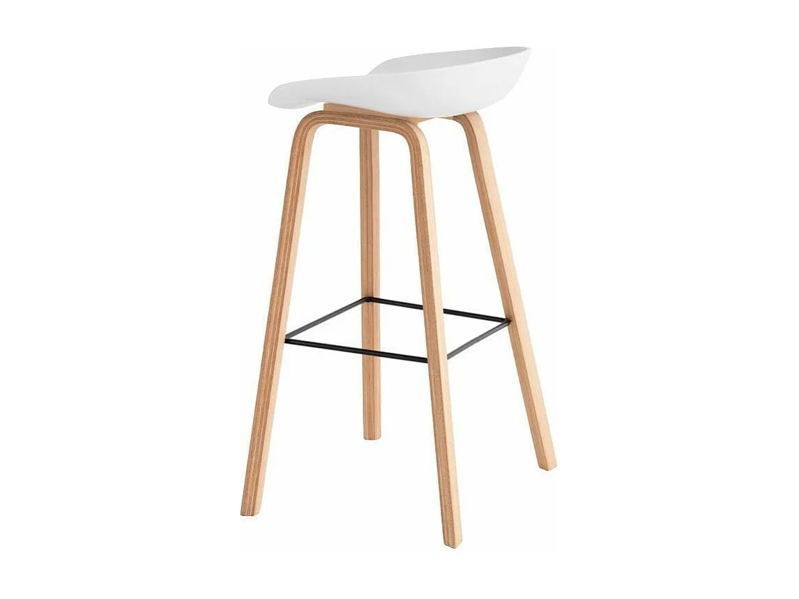 Tabouret nordique en bois de hêtre et assise blanche Korane 76cm