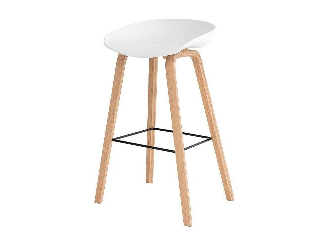 Tabouret nordique en bois de hêtre et assise blanche Korane 76cm