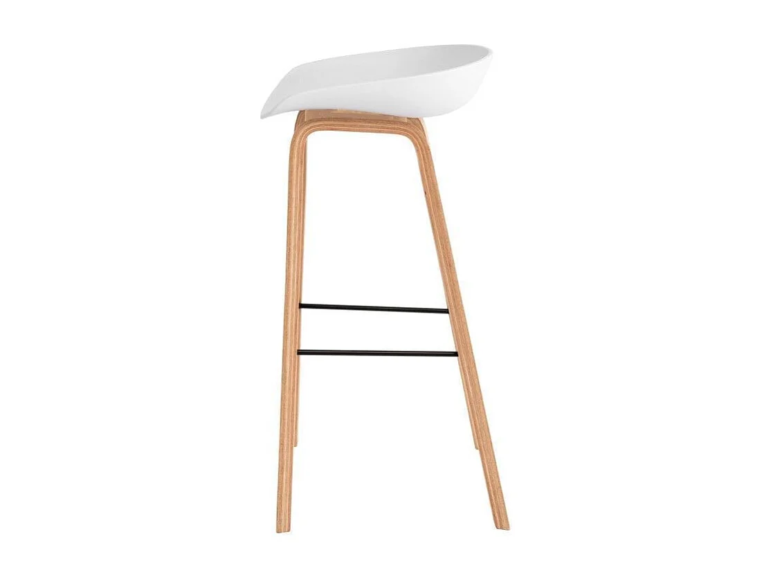 Tabouret nordique en bois de hêtre et assise blanche Korane 76cm