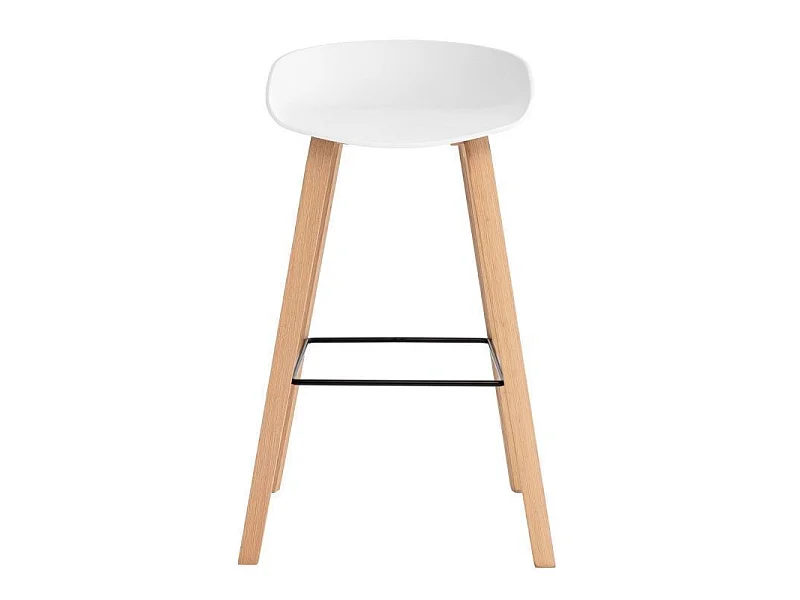 Tabouret nordique en bois de hêtre et assise blanche Korane 76cm