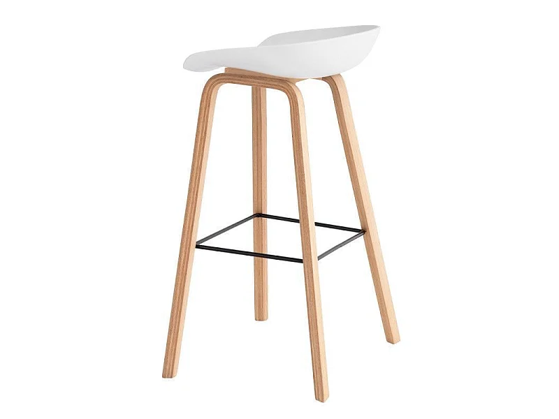 Tabouret nordique en bois de hêtre et assise blanche Korane 76cm