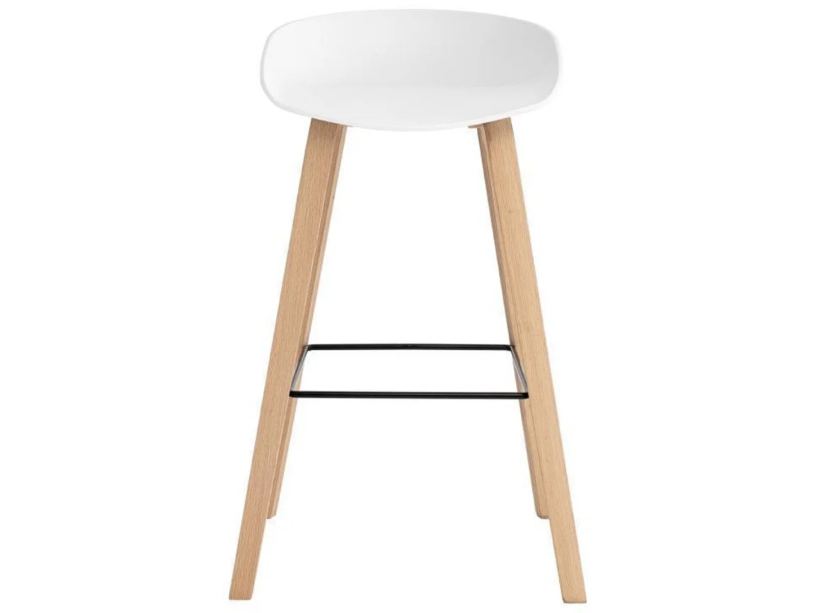 Tabouret nordique en bois de hêtre et assise blanche Korane 76cm