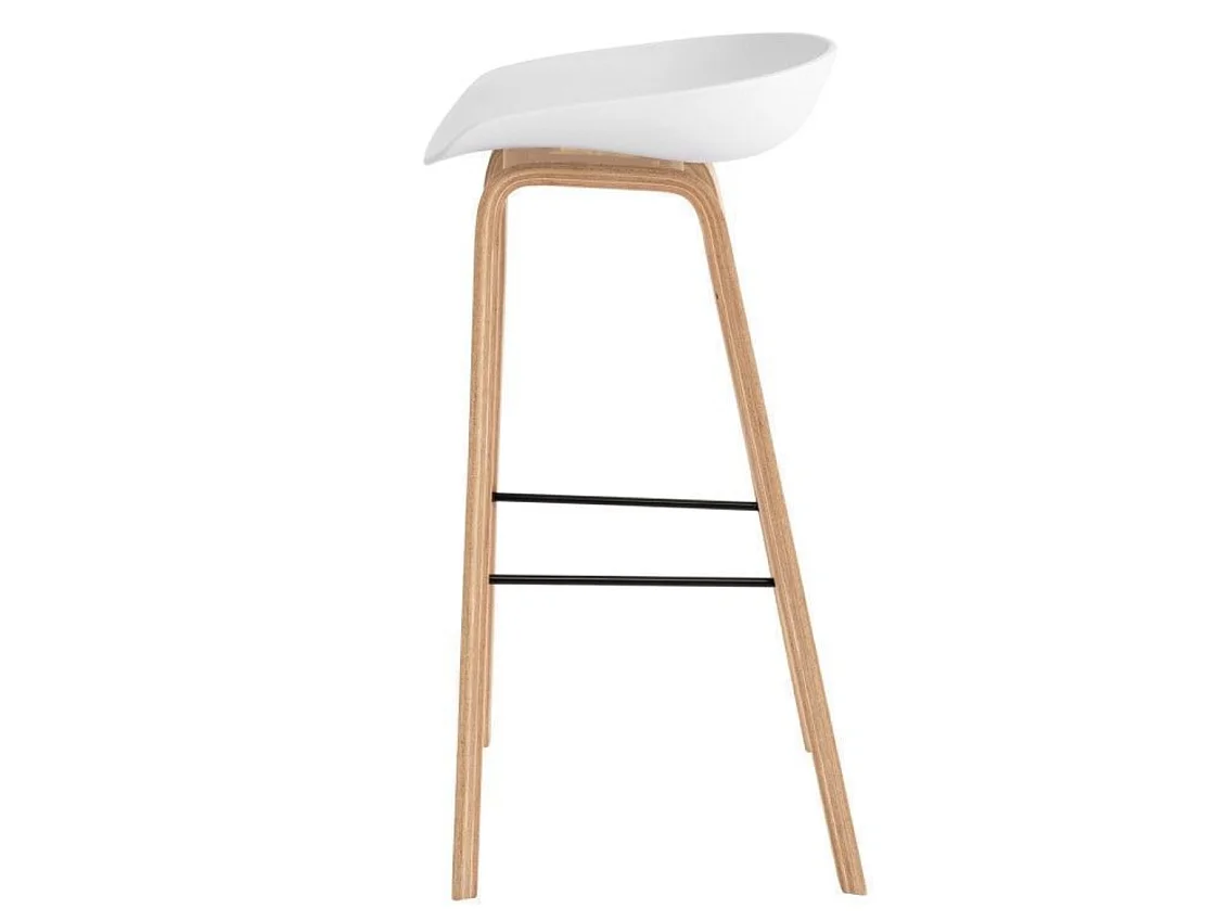 Tabouret nordique en bois de hêtre et assise blanche Korane 76cm