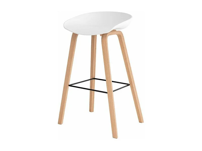 Tabouret nordique en bois de hêtre et assise blanche Korane 76cm