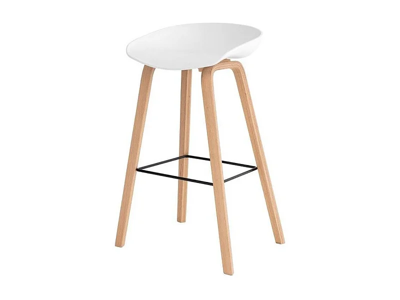 Tabouret nordique en bois de hêtre et assise blanche Korane 76cm