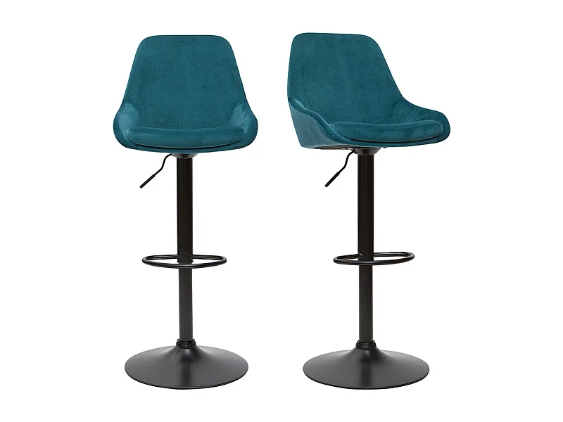 Tabourets de bar design réglables velours bleu pétrole (lot de 2) HOLO
