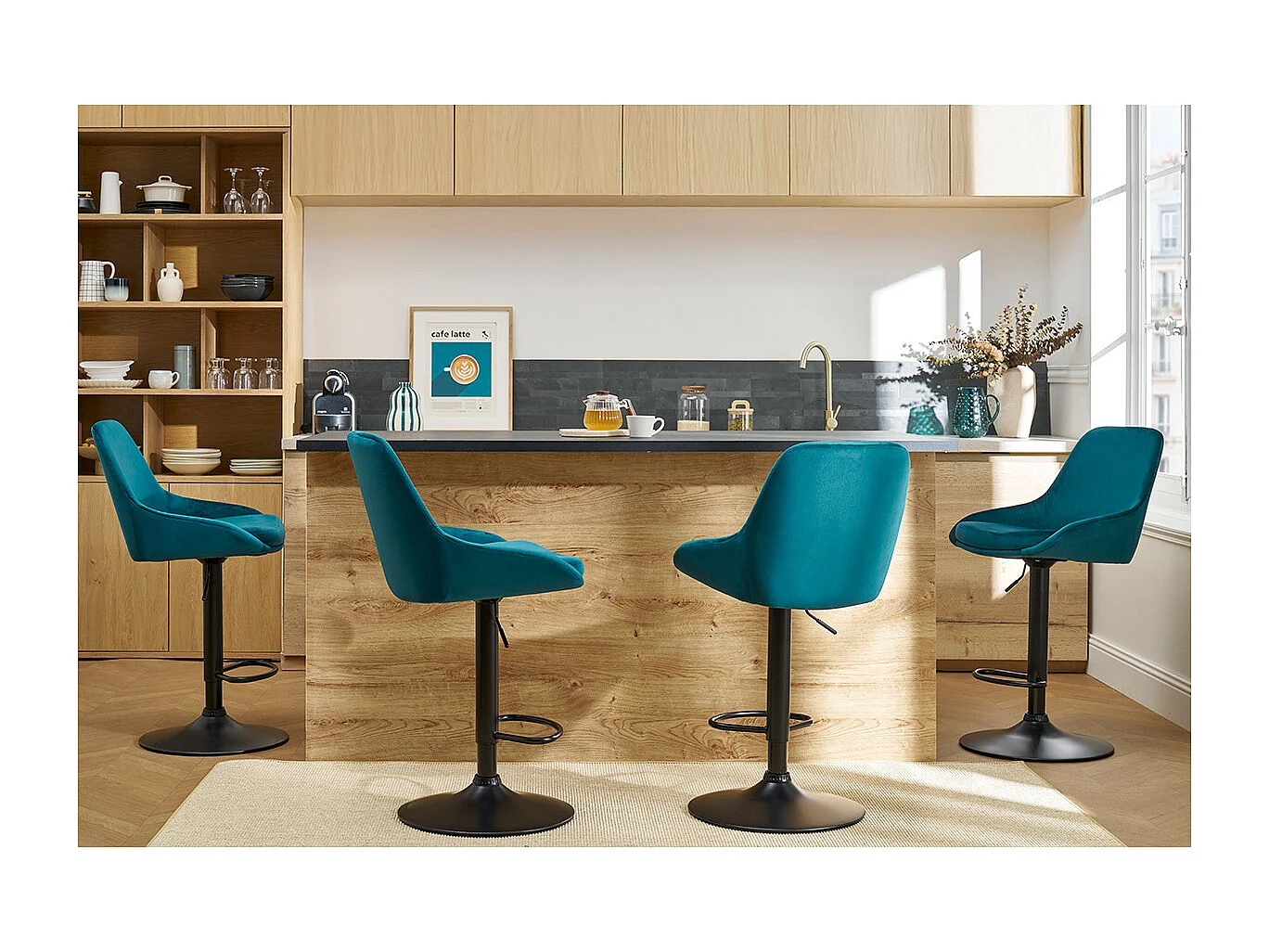 Taburetes de bar moderno regulables terciopelo azul petróleo (lote de 2) HOLO