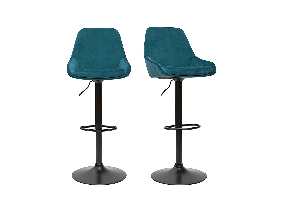 Tabourets de bar design réglables velours bleu pétrole (lot de 2) HOLO