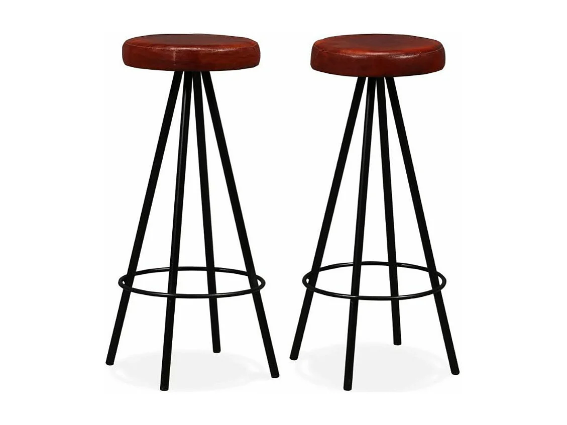 Tabouret de bar cuir marron et pieds métal noir Gream - Lot de 2