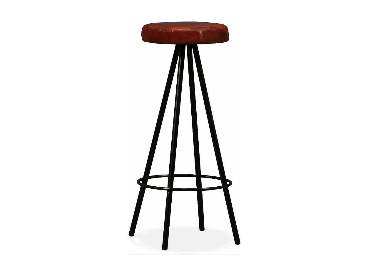 Tabouret de bar cuir marron et pieds métal noir Gream - Lot de 2