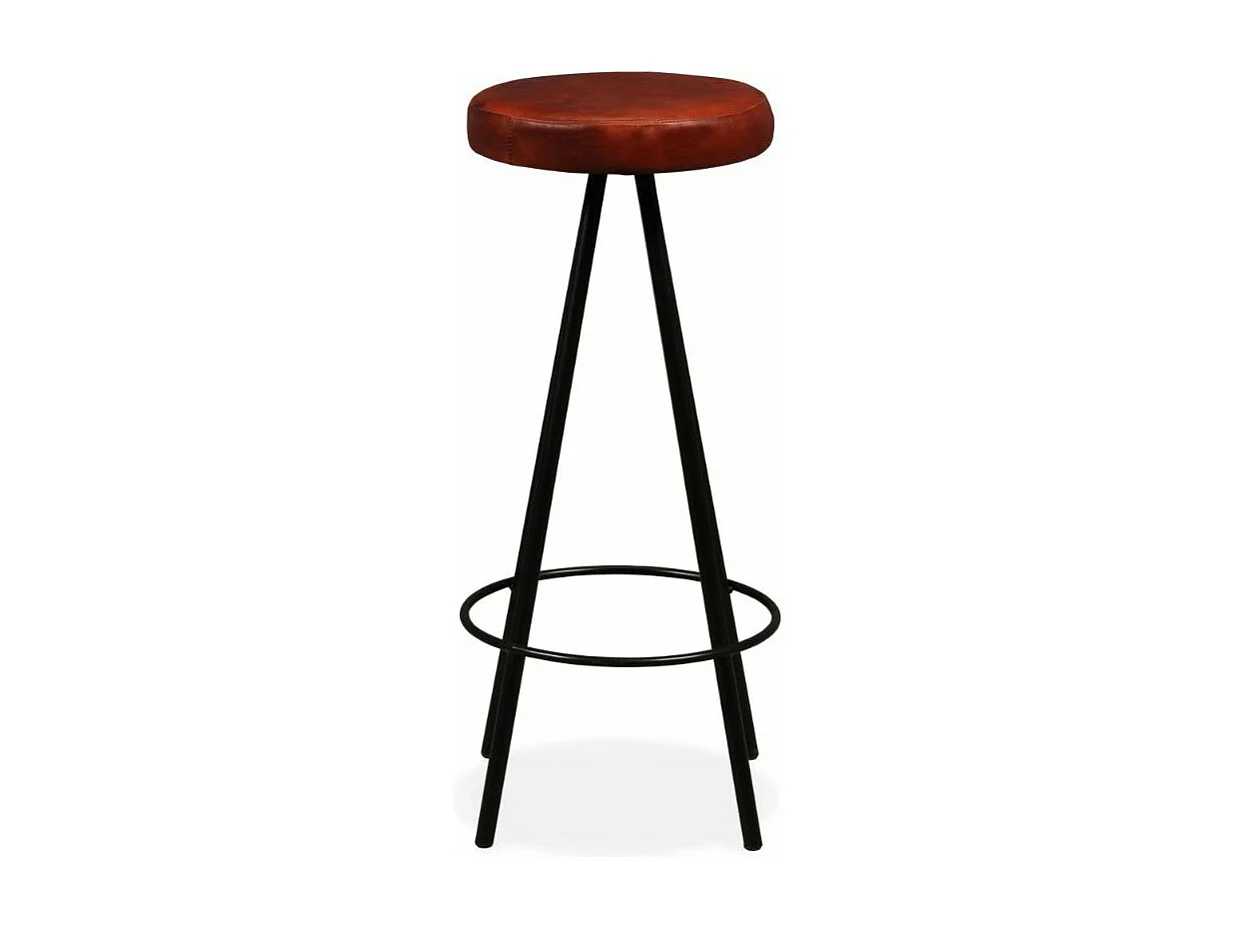 Tabouret de bar cuir marron et pieds métal noir Gream - Lot de 2