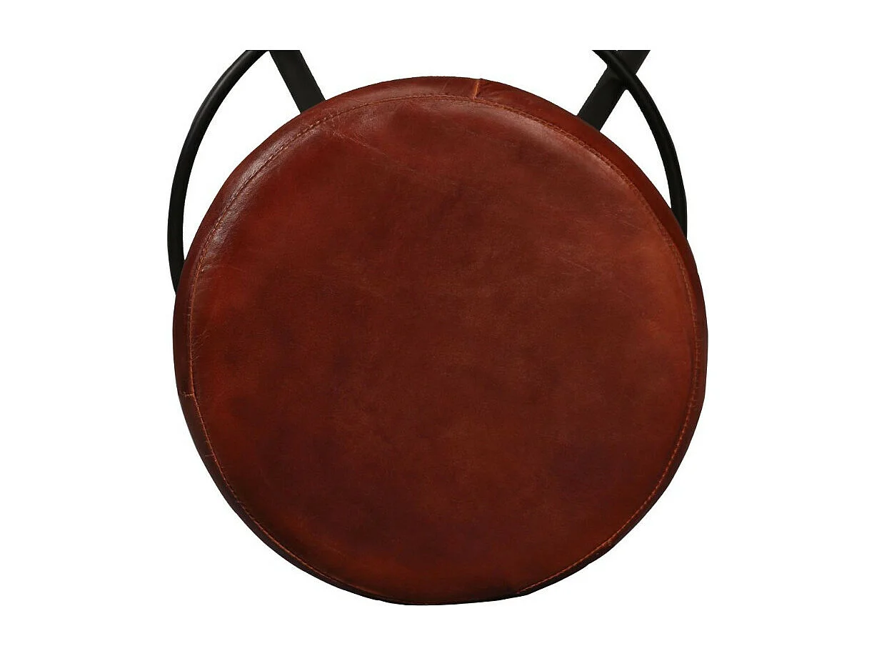 Tabouret de bar cuir marron et pieds métal noir Gream - Lot de 2