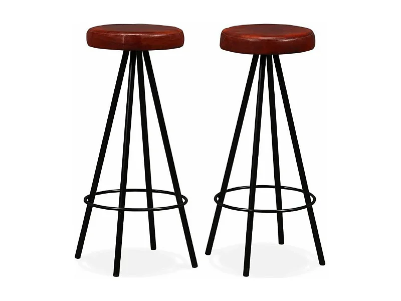 Tabouret de bar cuir marron et pieds métal noir Gream - Lot de 2