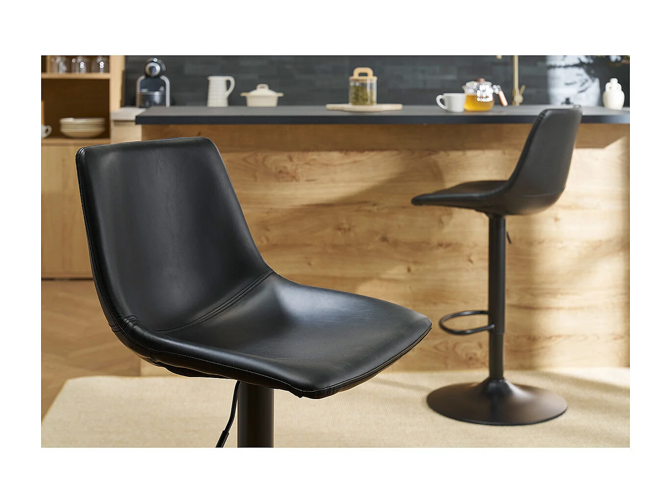 Tabourets de bar vintage réglables pivotants noirs (lot de 2) NEW ROCK