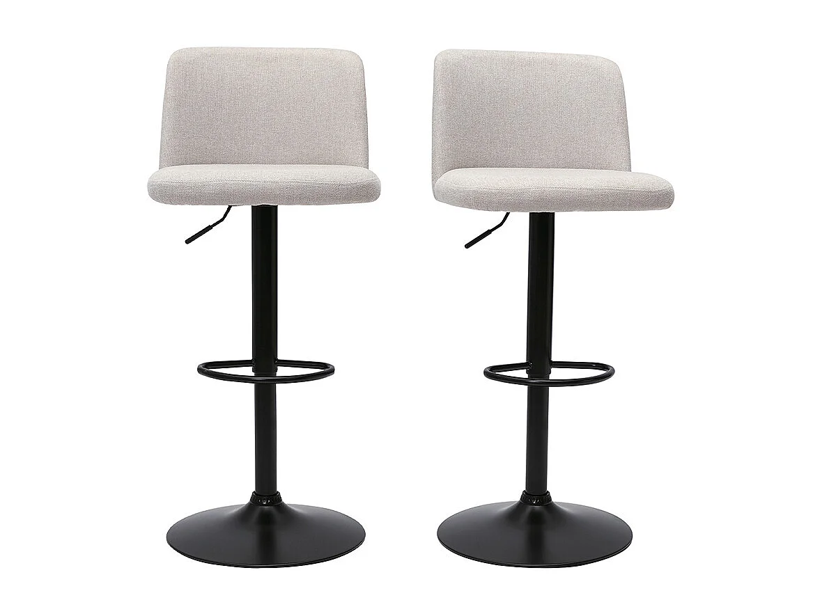 Barhocker höhenverstellbar Stoff mit strukturiertem Samteffekt in Beige und schwarzes Metall (2er-Set) MONTI