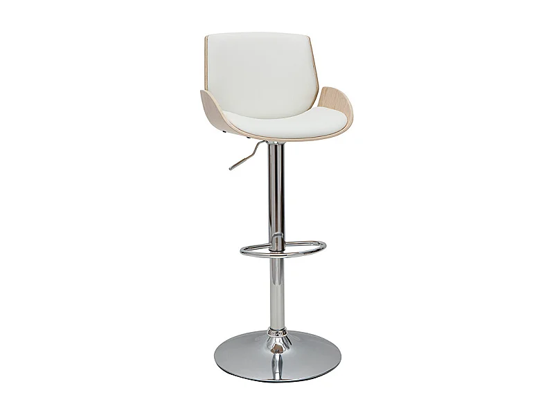 Taburete de cocina regulable blanco y madera clara VESPER