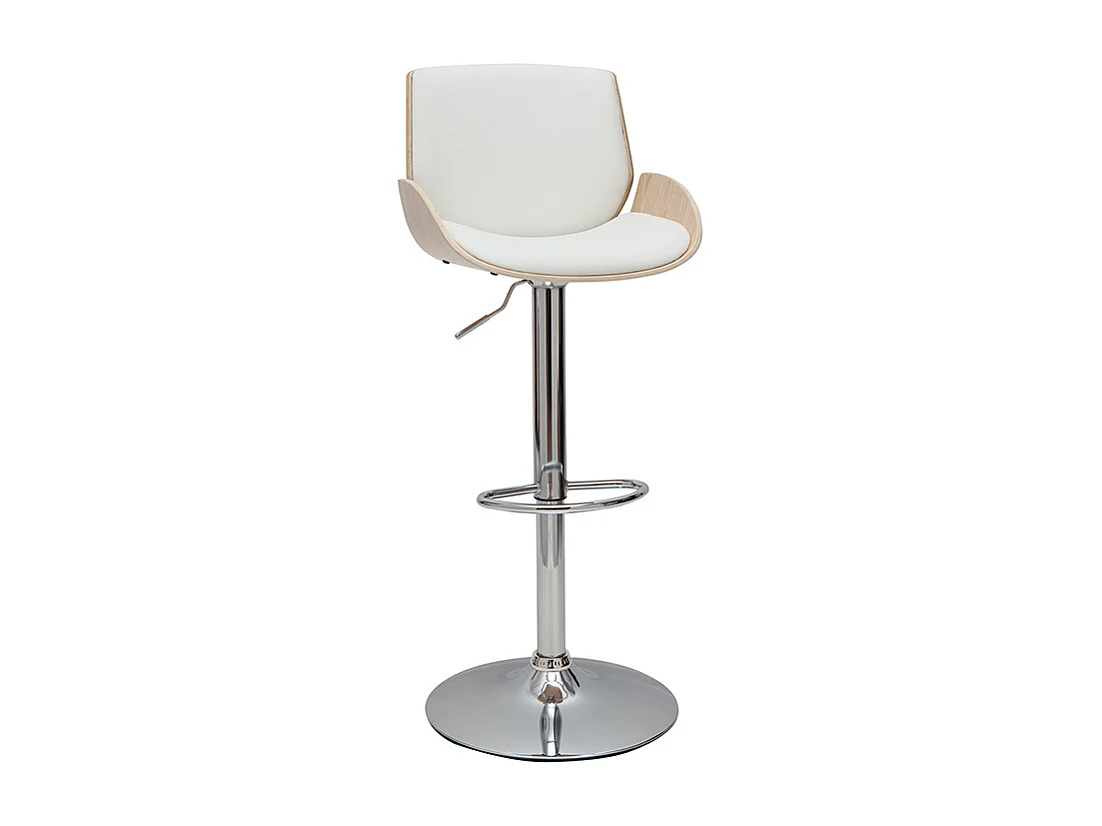 Taburete de cocina regulable blanco y madera clara VESPER