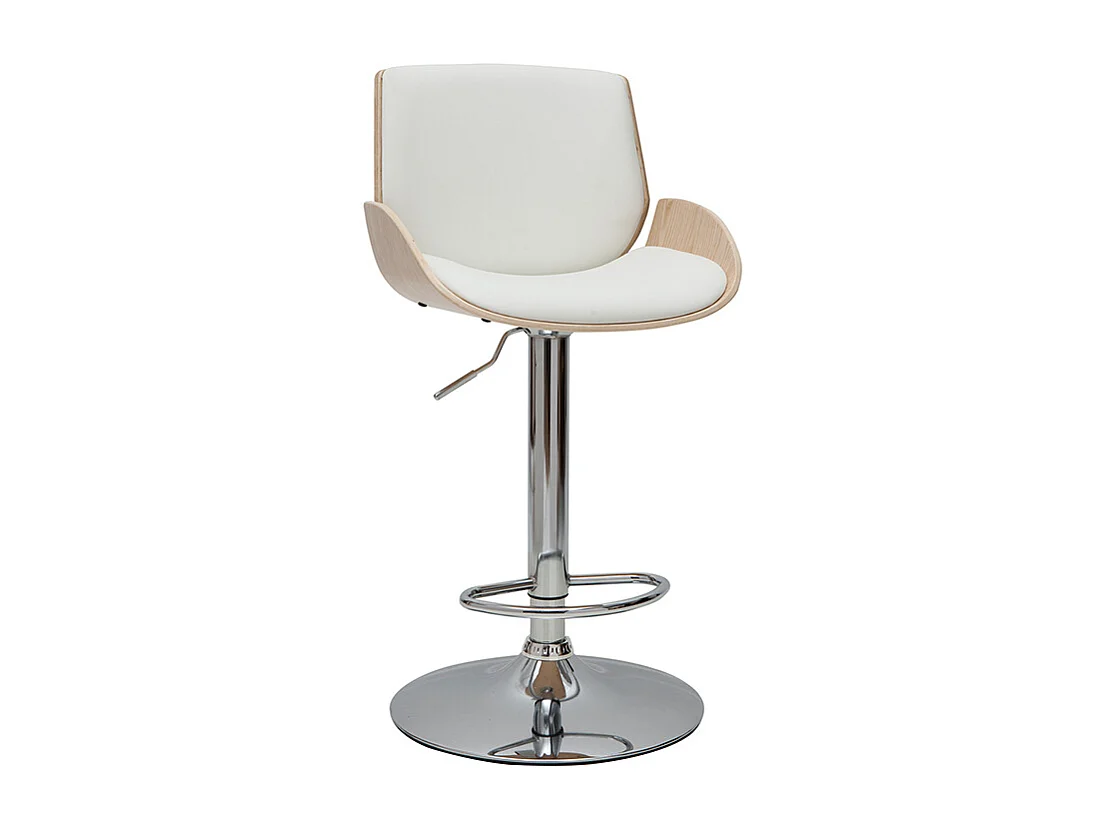 Taburete de cocina regulable blanco y madera clara VESPER