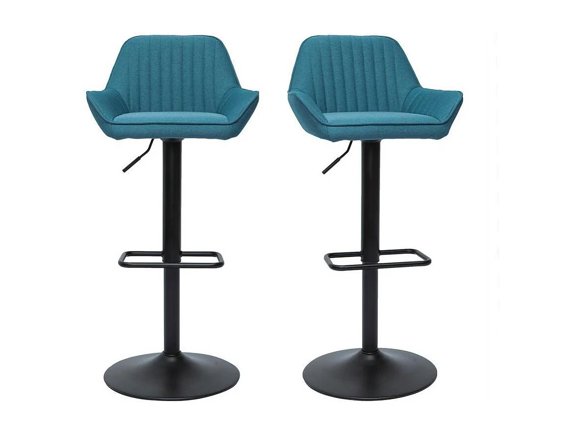Tabourets de bar réglables design en tissu bleu (lot de 2) RONNIE