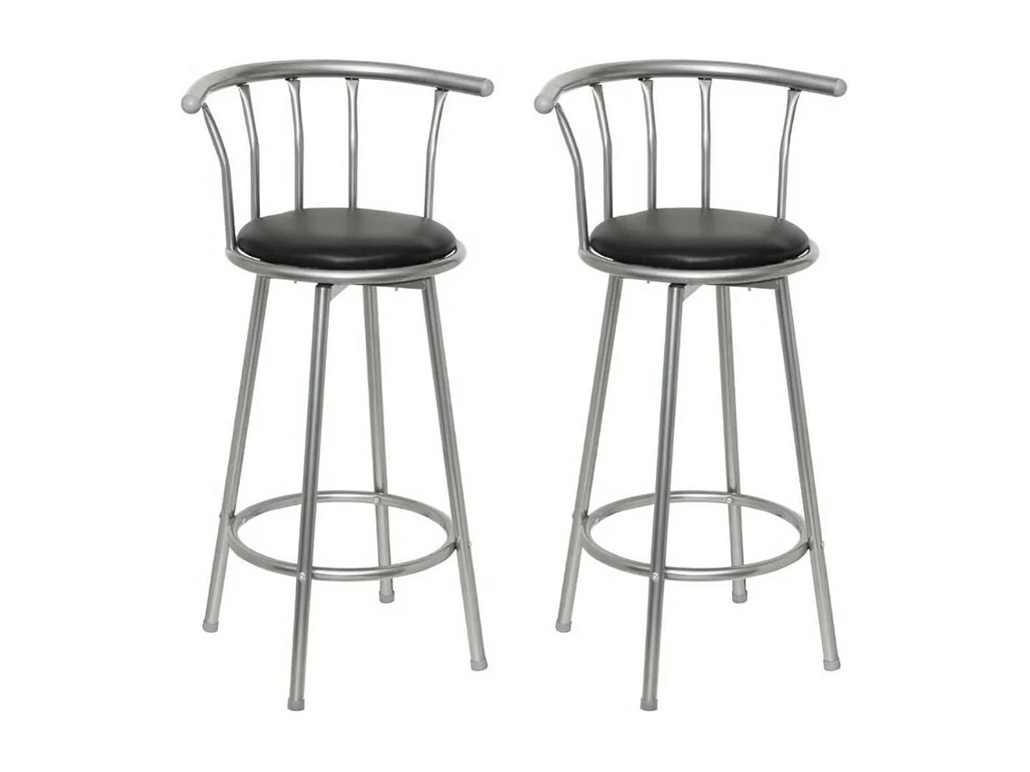 Chaise de bar simili cuir noir et métal gris Luis - Lot de 2