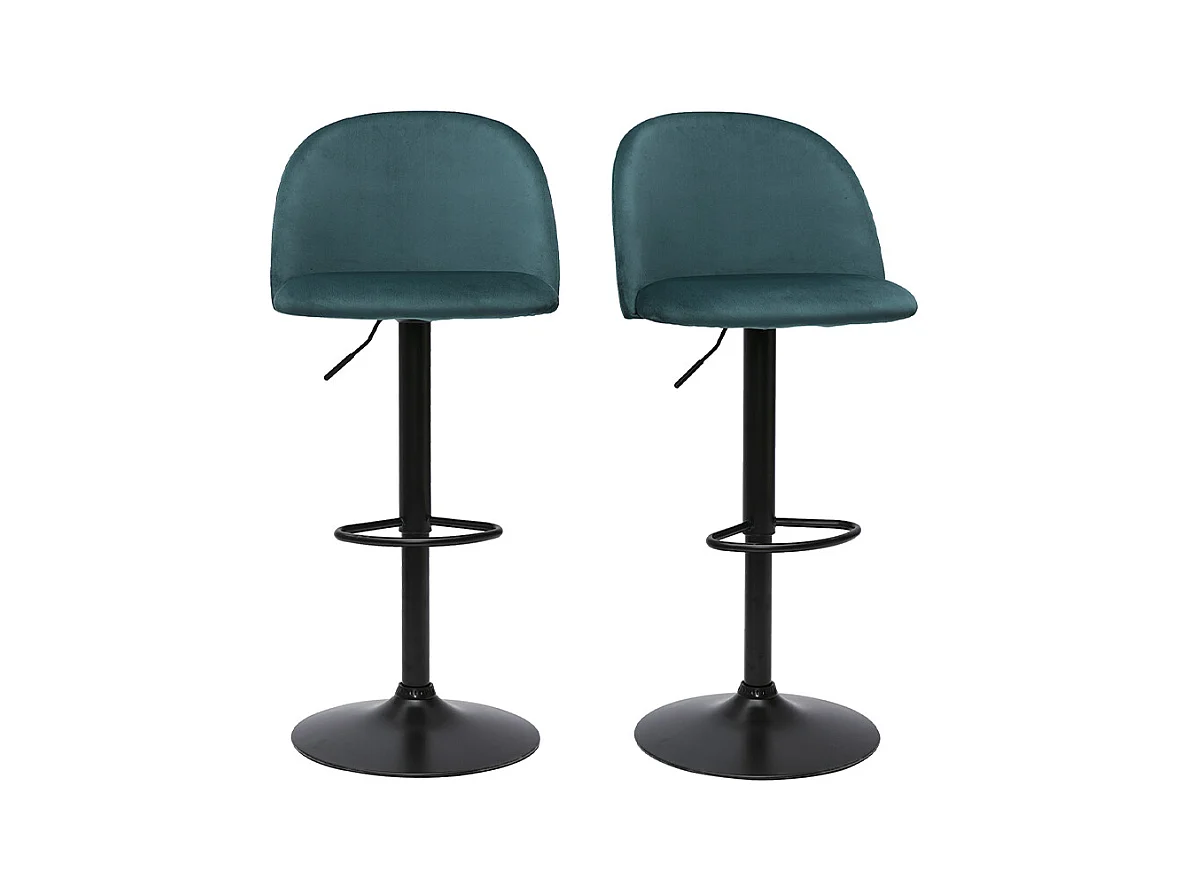 Tabourets de bar réglables velours bleu pétrole et métal noir (lot de 2) CELESTE