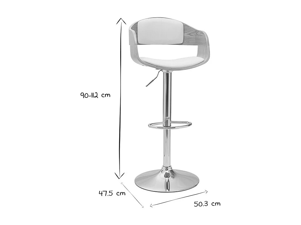 Tabourets de bar design réglables en polyuréthane blanc et bois clair (lot de 2) EUSTACHE
