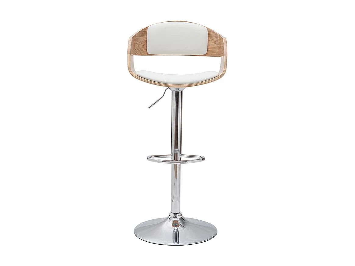 Set de 2 taburetes de cocina ajustables de poliuretano blanco y madera clara EUSTACHE