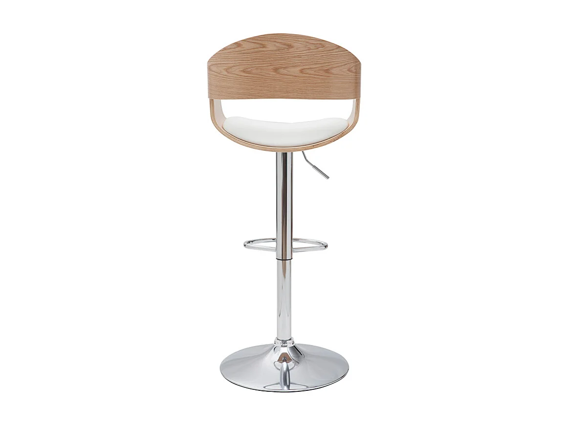 Set de 2 taburetes de cocina ajustables de poliuretano blanco y madera clara EUSTACHE