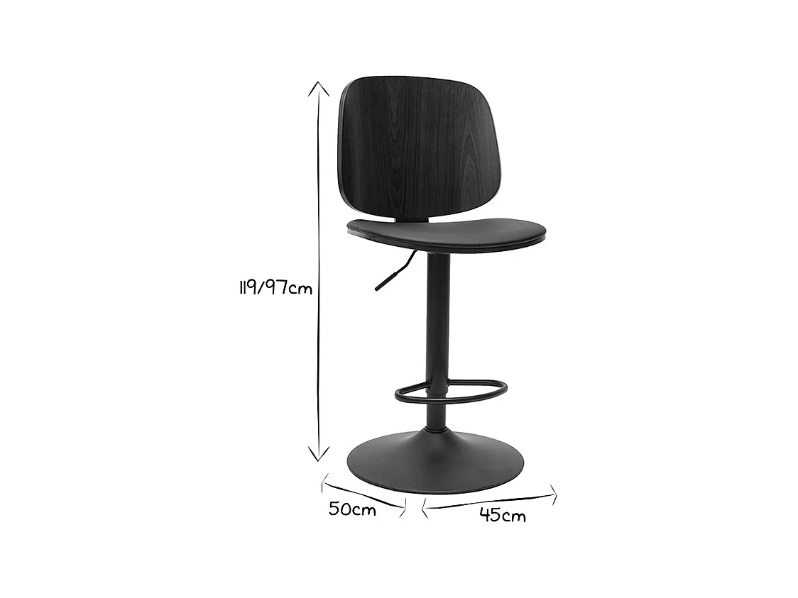 Tabouret de bar ajustable noir et noyer BECK
