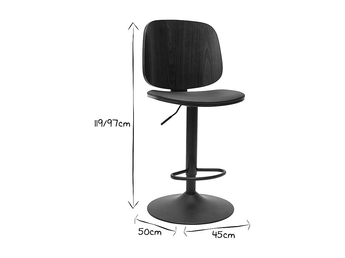 Tabouret de bar ajustable noir et noyer BECK